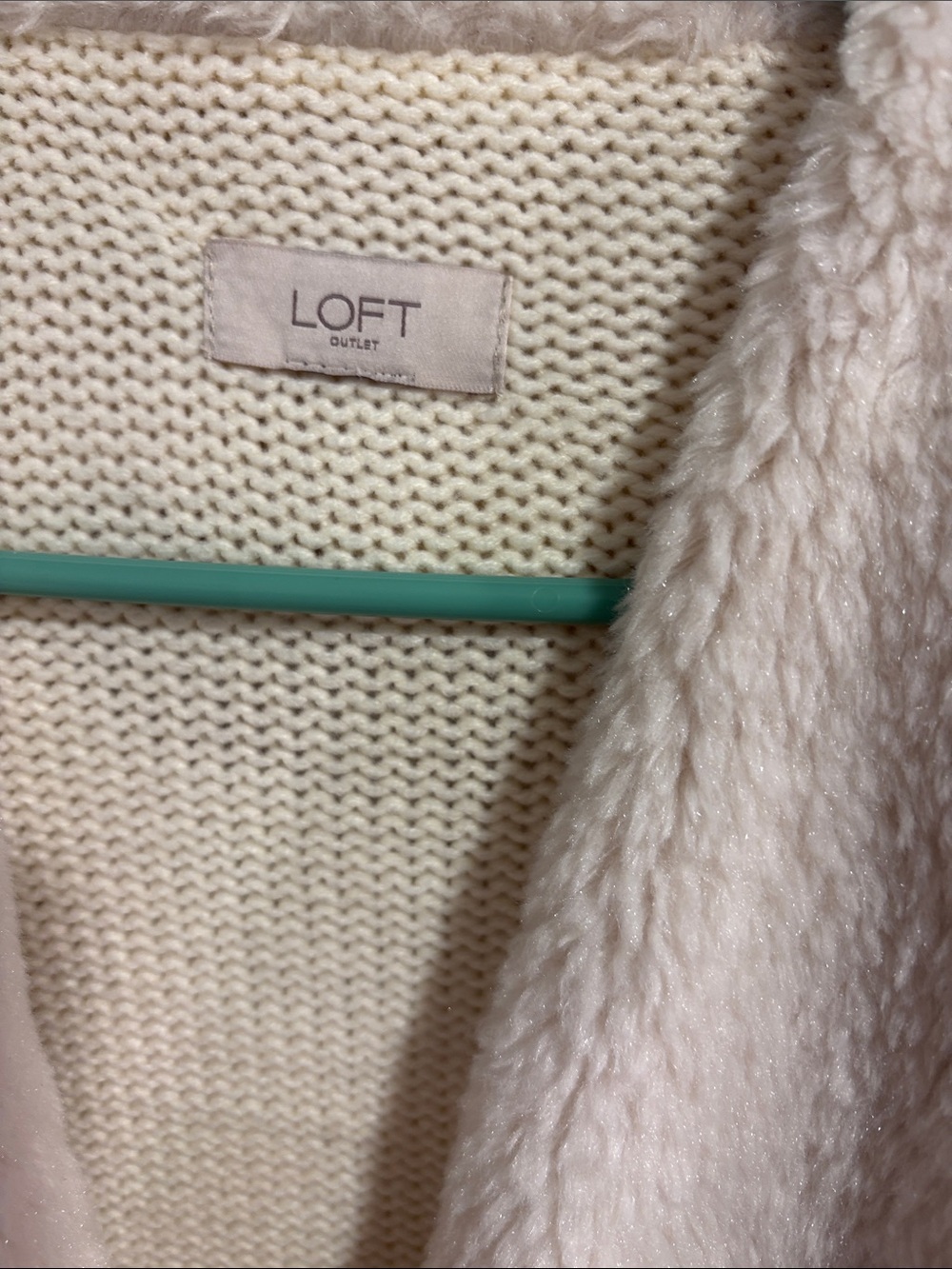 LOFT Cream Open-Front Cardigan with Plush Shawl Collar - Picture 2 of 5